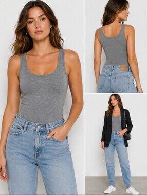 Gray Sleeveless Bodysuit Tank Size Small New